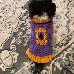 Handmade crocheted “Friends “ dog sweater